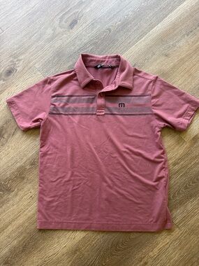 Travis Mathew Kids Polo Shirt - Dusty Rose with Gray Stripes